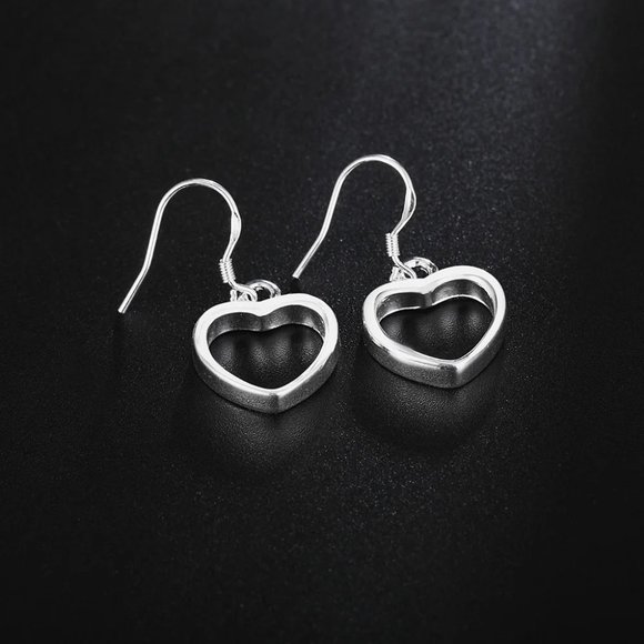 Beautiful Hollow Heart Drop Earrings 925 Sterling Silver - Picture 4 of 6